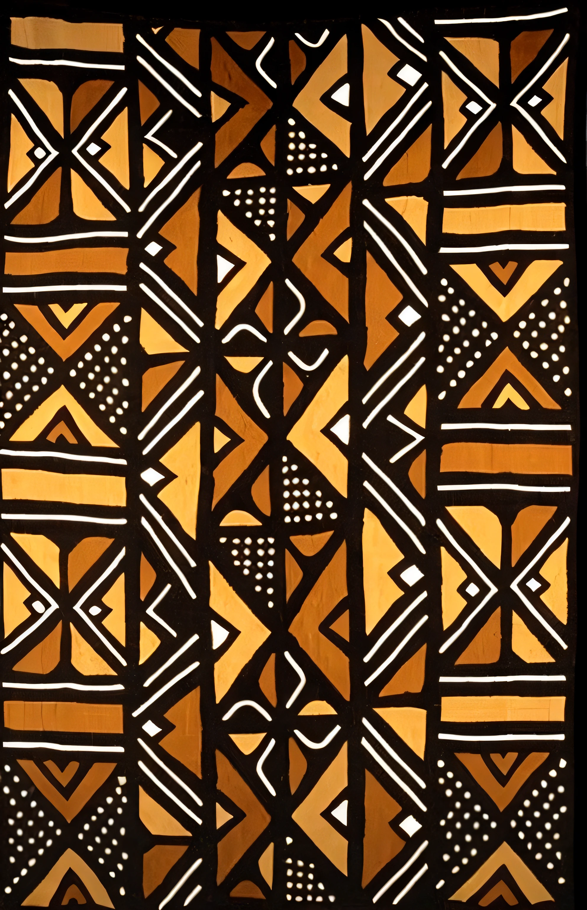 A closeup of a brown and black cloth with a pattern, West Africa masks style patterns, Artes Africanas, arte tribal, tribal patterns, Iconografia Africanoa, artistic tribal standards, inspirado em Bruce Onobrakpeya, pintura detalhada", Africano, Fractais Africanoos, Directed by: Dahlov Ipcar, grandes motivos, marrom mudo, amarelo e preto;, textile print