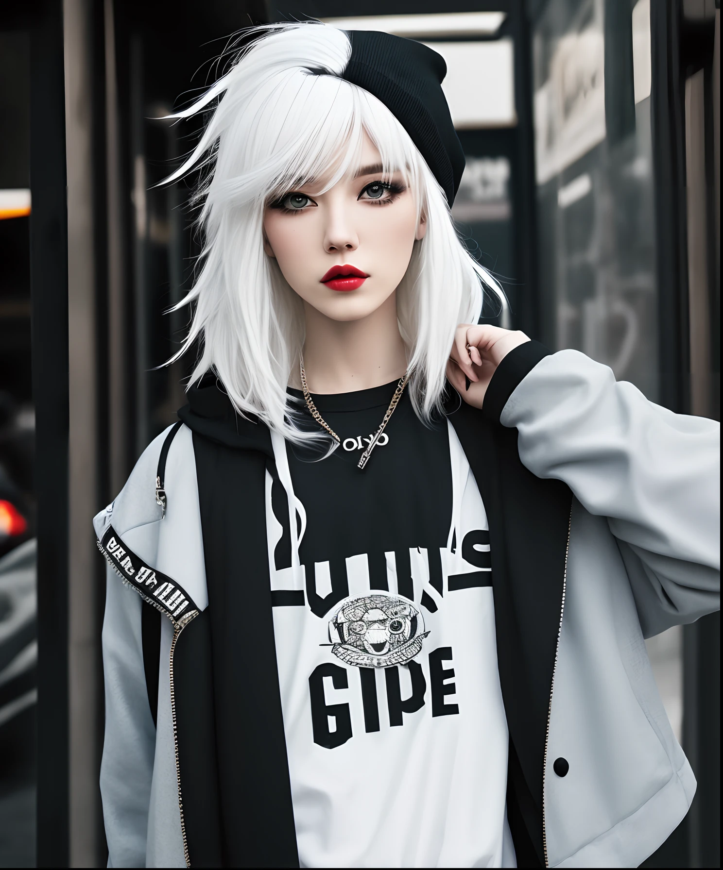 white hair woman, Hair Punk, Fashion Photography Editorial Style, Hype Beast Super Fast Fashion Gangster Sign