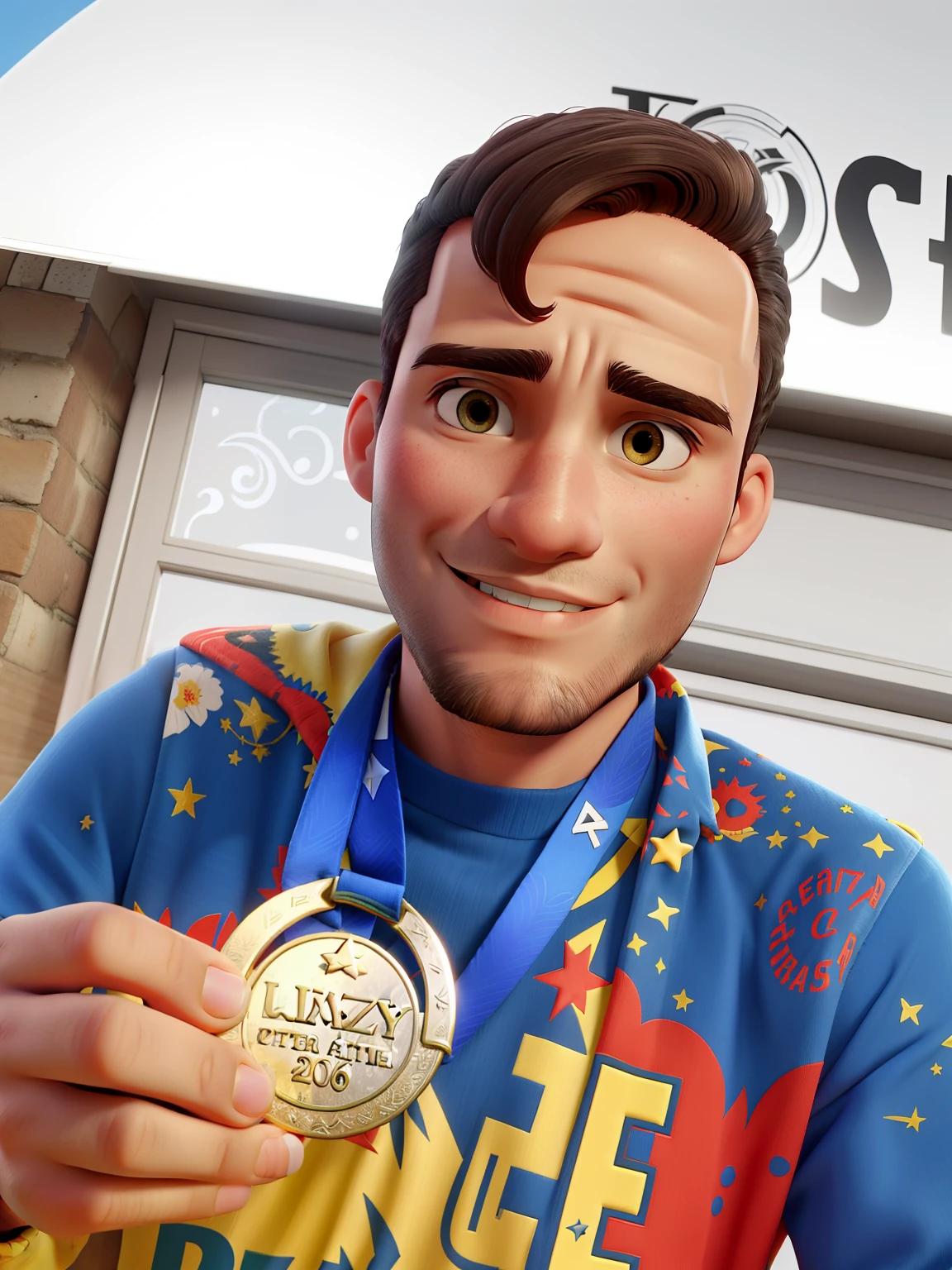 Rapaz, 37 anos, With a medal in his hand, moreno, olhos castanhos, cabelo escuro,