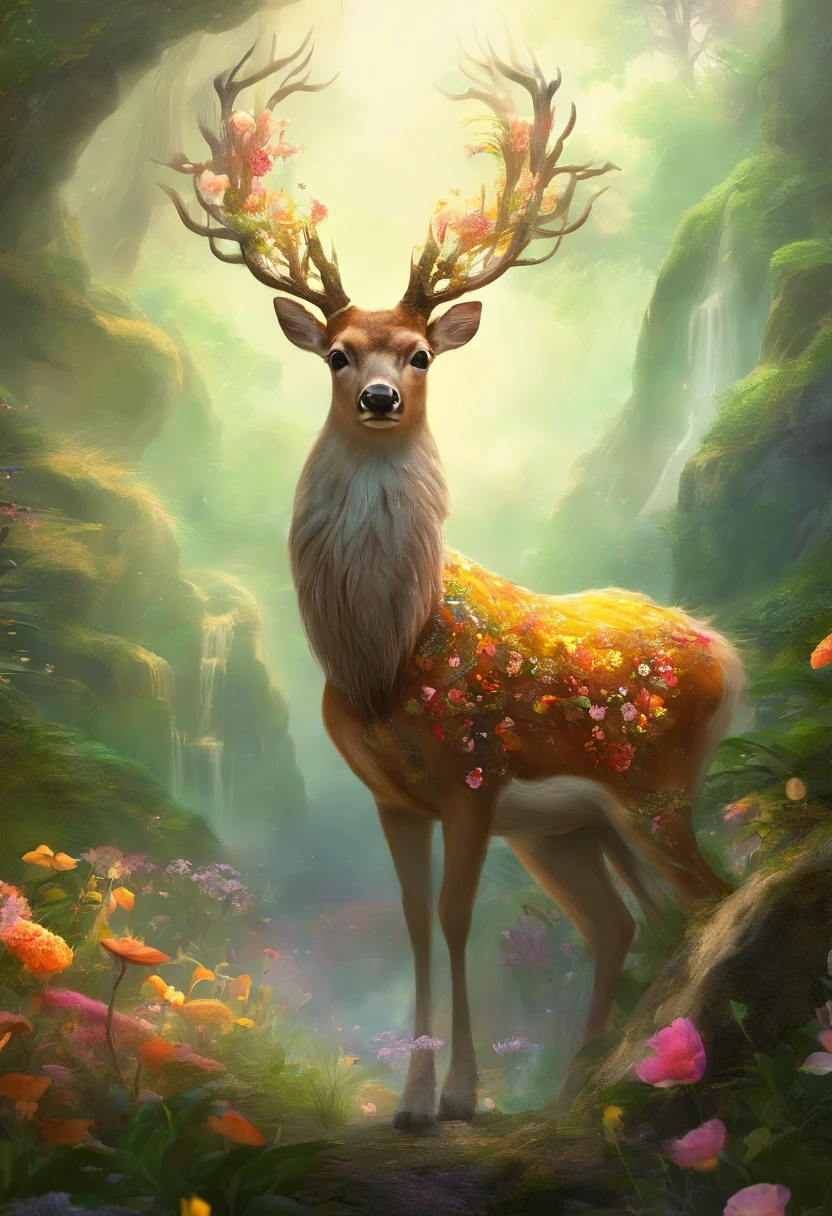 rivulets,jungles,Flowers,sika deer,steamy,smog,Immortal,super-fine,Hyper-realistic,Ultra photo realsisim,tmasterpiece,8k,on focus,Bokeh,Detailed pubic hair,hyper-detailing,high qulity,High definition,cinematic perspective