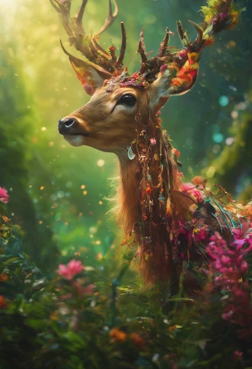 rivulets,jungles,Flowers,sika deer,steamy,smog,Immortal,super-fine,Hyper-realistic,Ultra photo realsisim,tmasterpiece,8k,on focus,Bokeh,Detailed pubic hair,hyper-detailing,high qulity,High definition,cinematic perspective