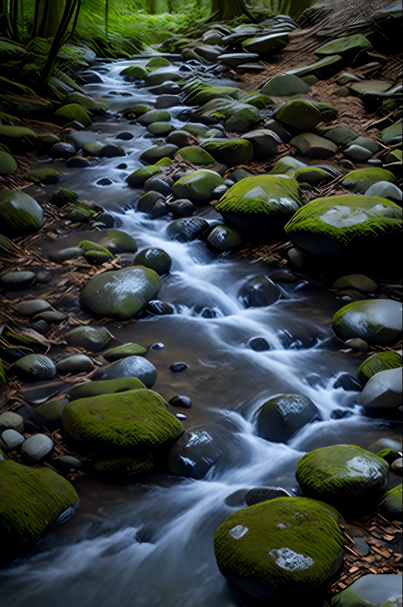 A small stream runs through the woods，Far Mountain