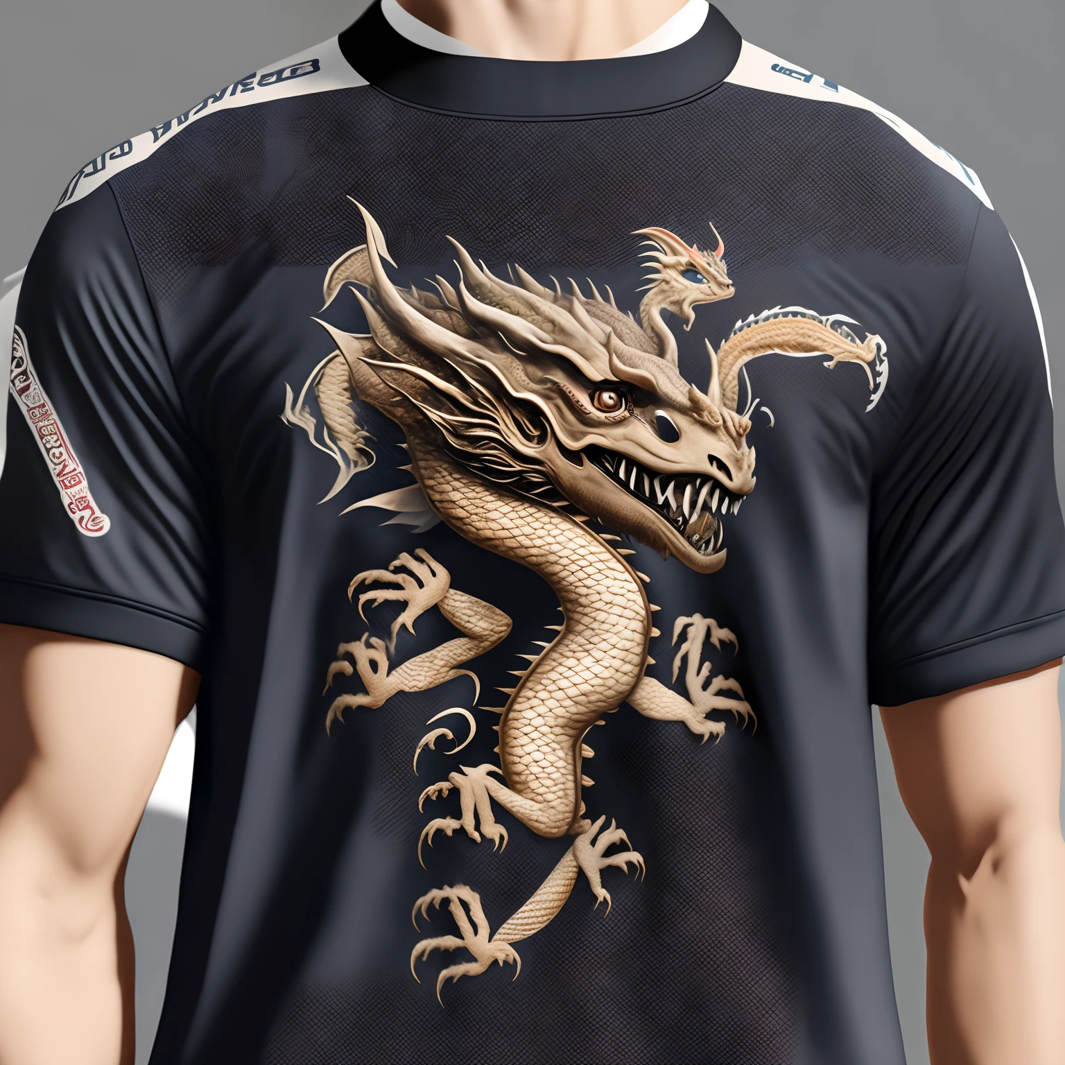 Make me a black football shirt, where there is a golden dragon on the left side of the shirt