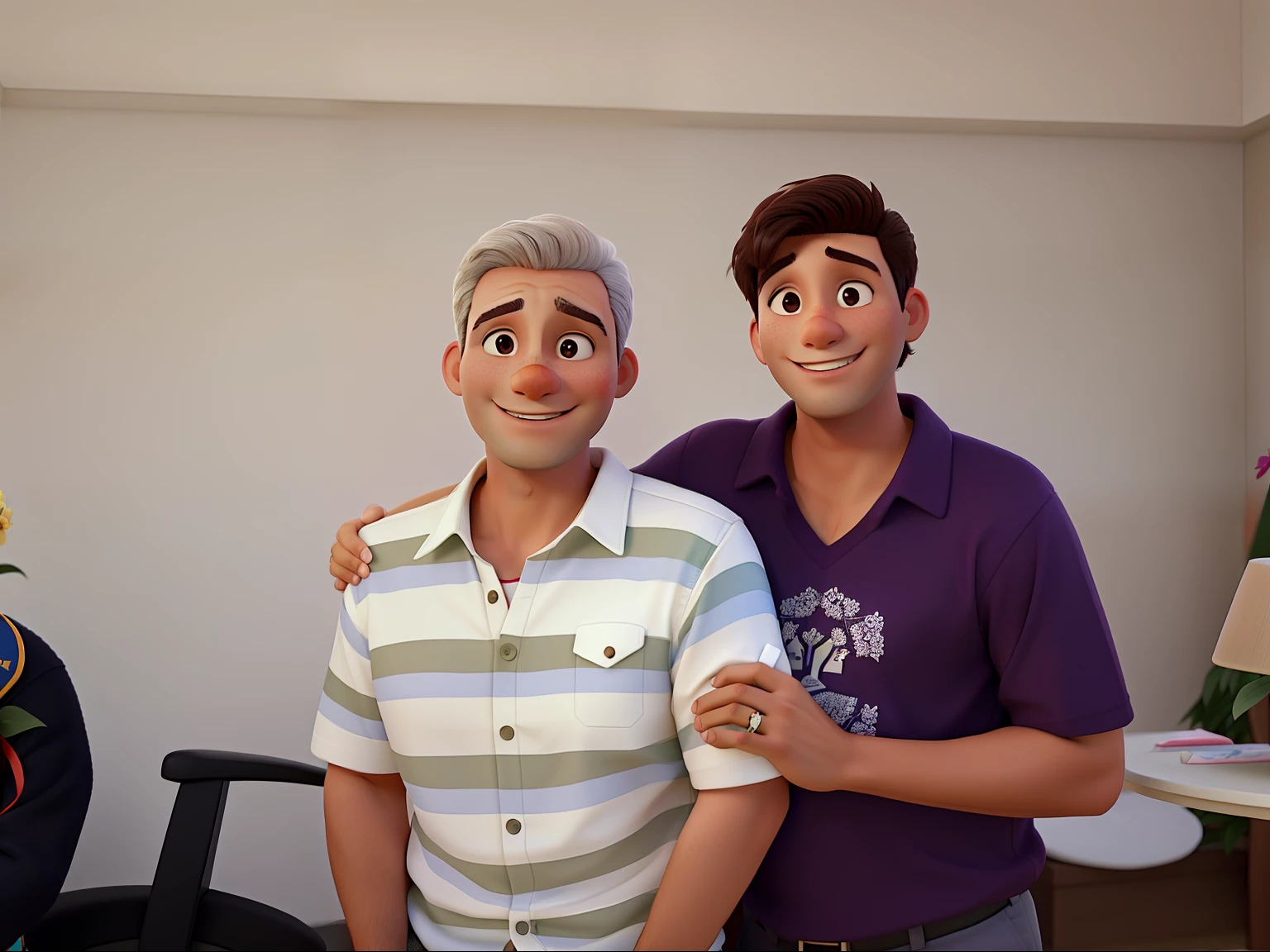 A couple celebrating their wedding anniversary, plano de fundo um lindo jardim.
