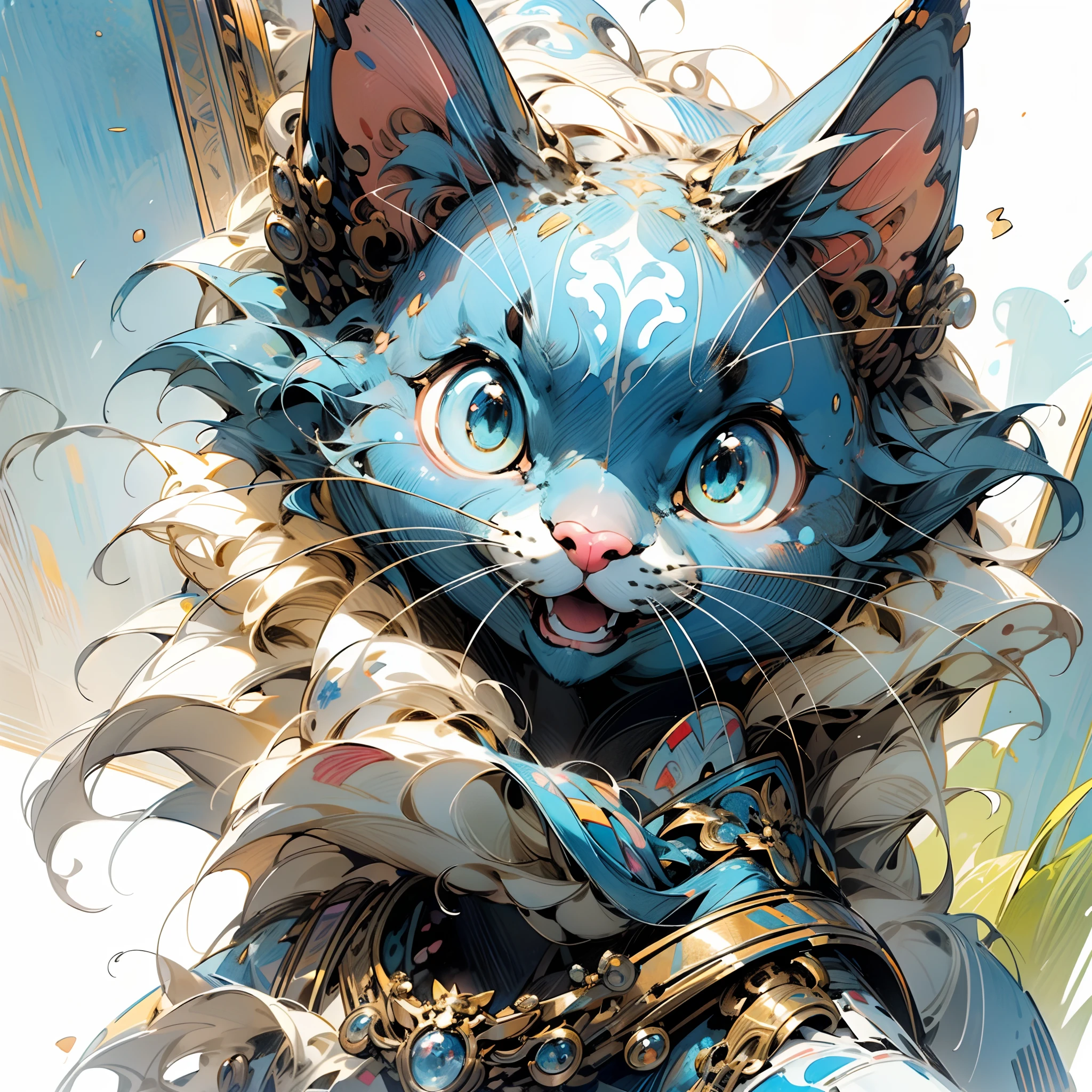 ((Best quality, 8K, Masterpiece: 1.4)),((Amazing detail: 1.3)),((Watercolor illustration: 1.2)),((high resolution: 1.1)),Thick painting style,(Critters),1 cat,Blue solid background,in style of ghibli,head portrait,Anime avatar,Blue Cat,adorable expression,adolable,Beautifully meticulous,structurally correct,フォトリアリスティック,Delicate hair,full bodyesbian