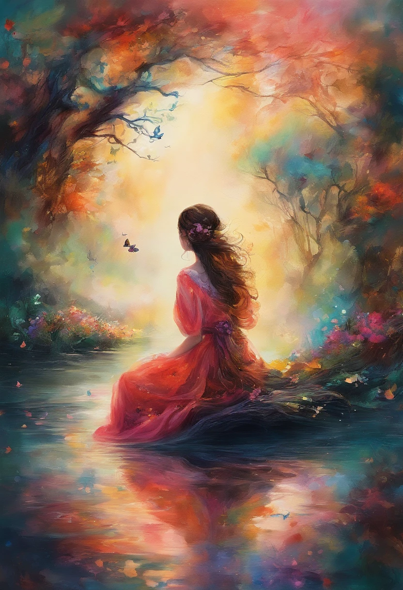 ink and watercolor painting,water ink,ink,Smudge,rivulets,rainbowing,jungles,Flowers,sika deer,steamy,smog,Immortal,vibrant with colors,Water surface reflection,Real light,super-fine,Hyper-realistic,Ultra photo realsisim,tmasterpiece,8k,on focus,Bokeh,Detailed pubic hair,hyper-detailing,high qulity,High definition,cinematic perspective