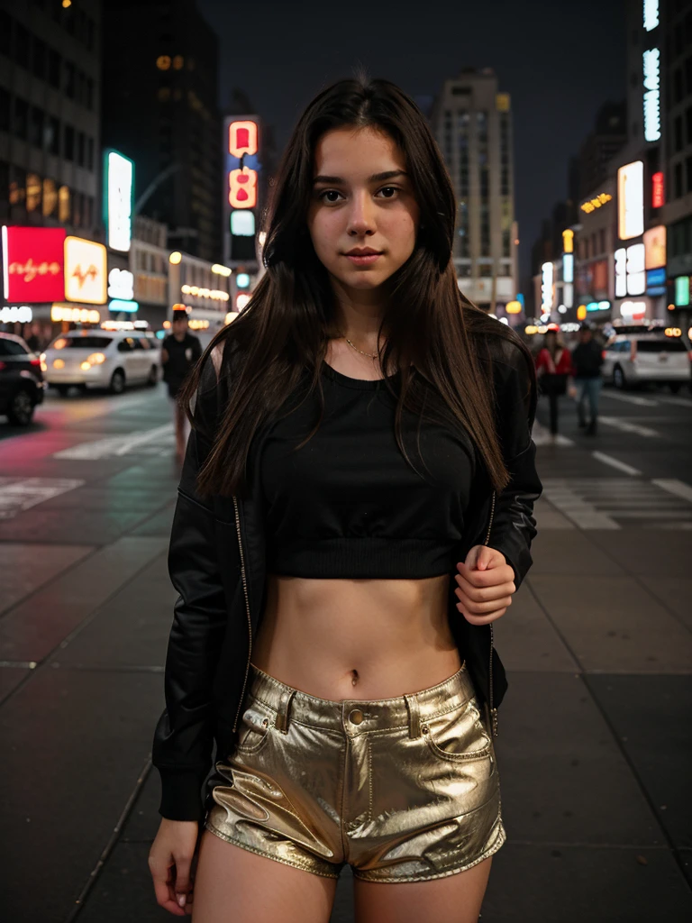 random cinematic portrait cute sexy outfit 18 years old girl straight hair, night in New York