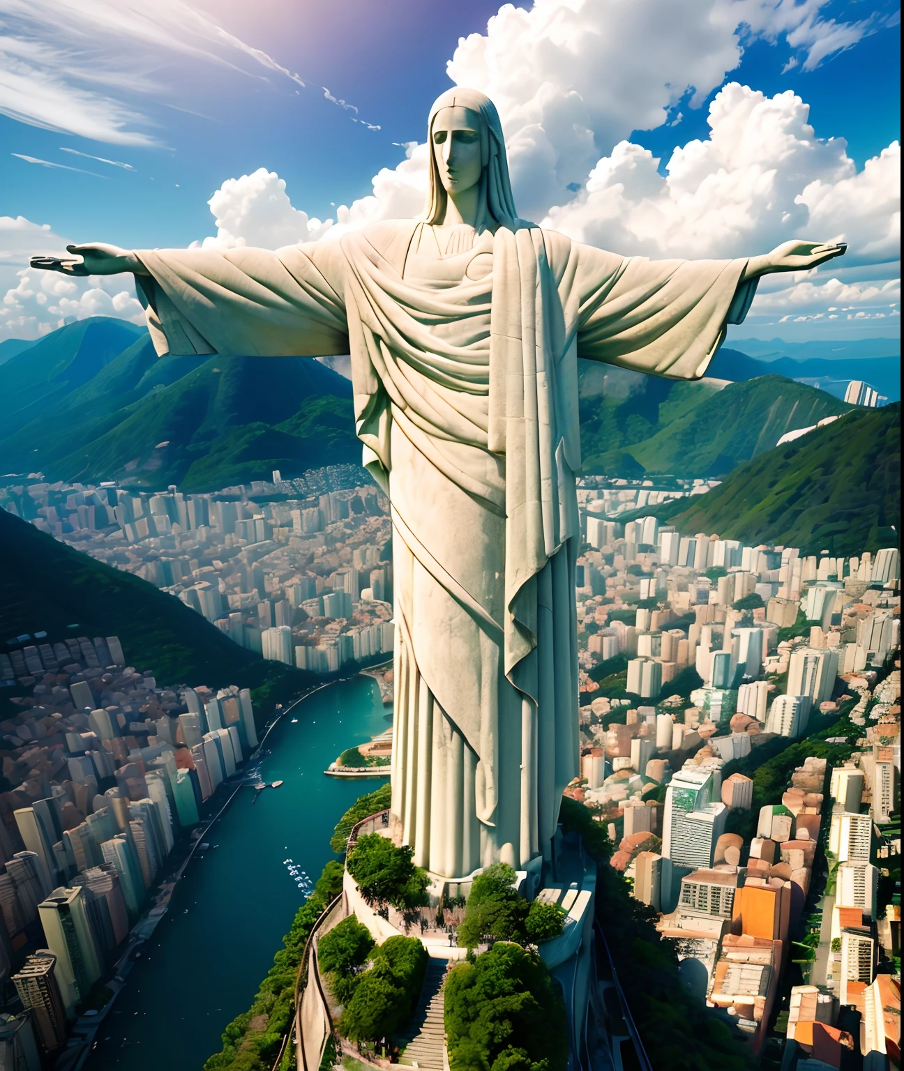 (melhor qualidade,ultra-detalhado,Realistic:1.37), cores vibrantes, HDR, Christ the Redeemer in Rio de Janeiro