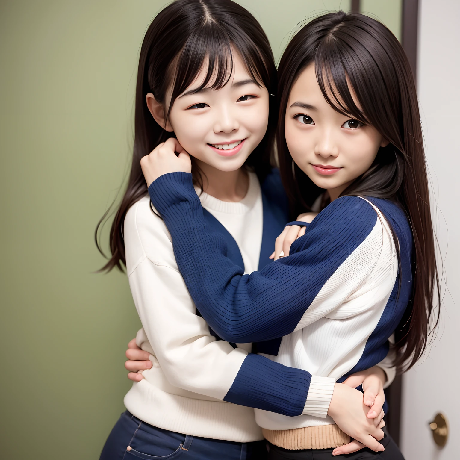 Two girls hugged, coreanas, Seduzente