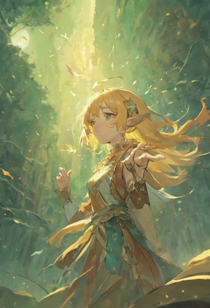 1 The elven girl held out a finger,Point forward,There is an eagle in the sky