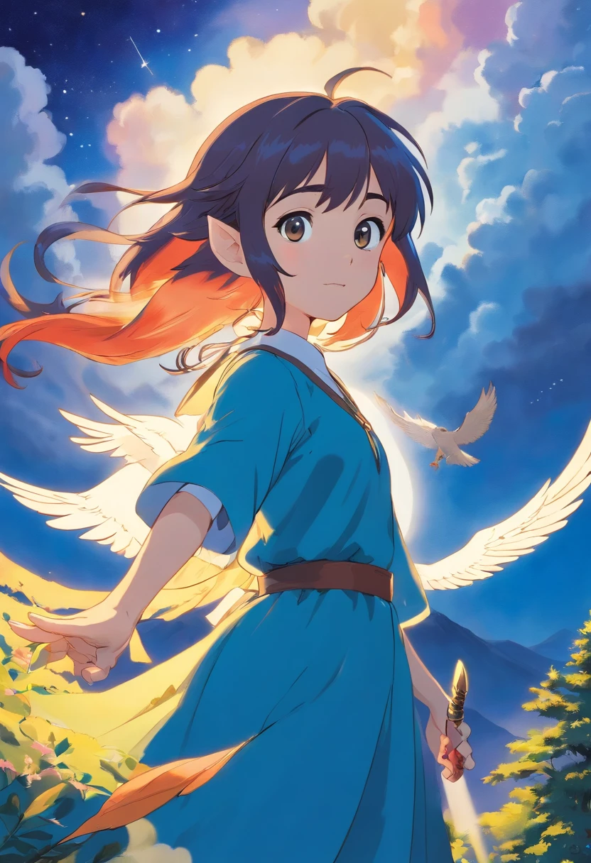 1 The elven girl held out a finger,Point forward,There is an eagle in the sky