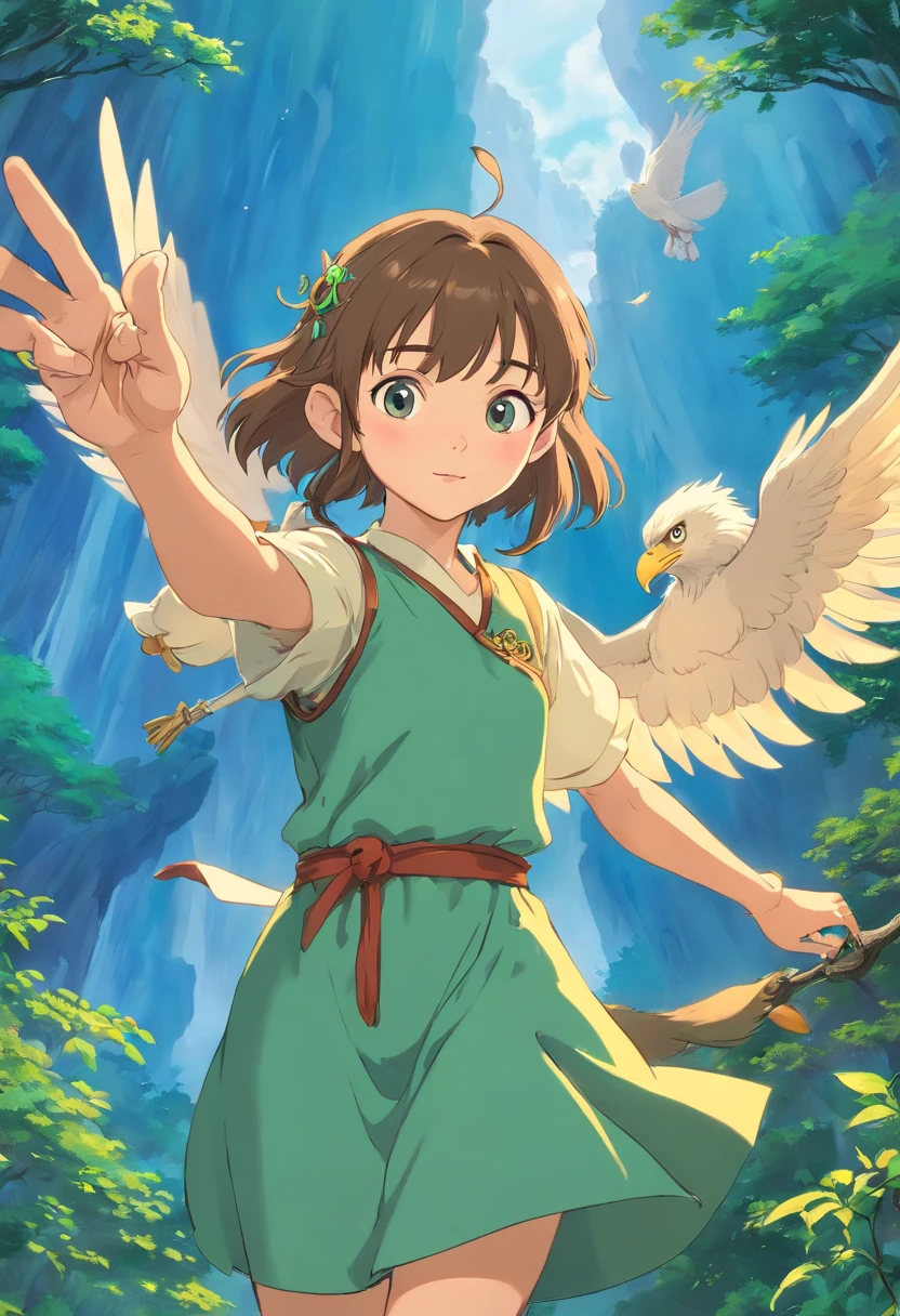 1 The elven girl held out a finger,Point to the left,There is an eagle in the sky