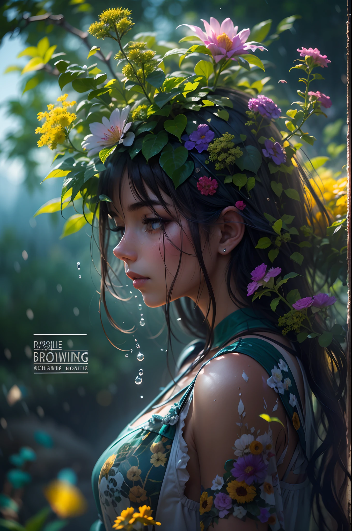 rivulets，rainbowing，jungles，Flowers，mountain spring，steamy，smog，Immortal，vibrant with colors，Water surface reflection，Real light，super-fine，Hyper-realistic，Ultra photo realsisim，tmasterpiece，8K，on focus，Bokeh，Detailed pubic hair，Hyper-detailing，high qulity，High definition，cinematic perspective