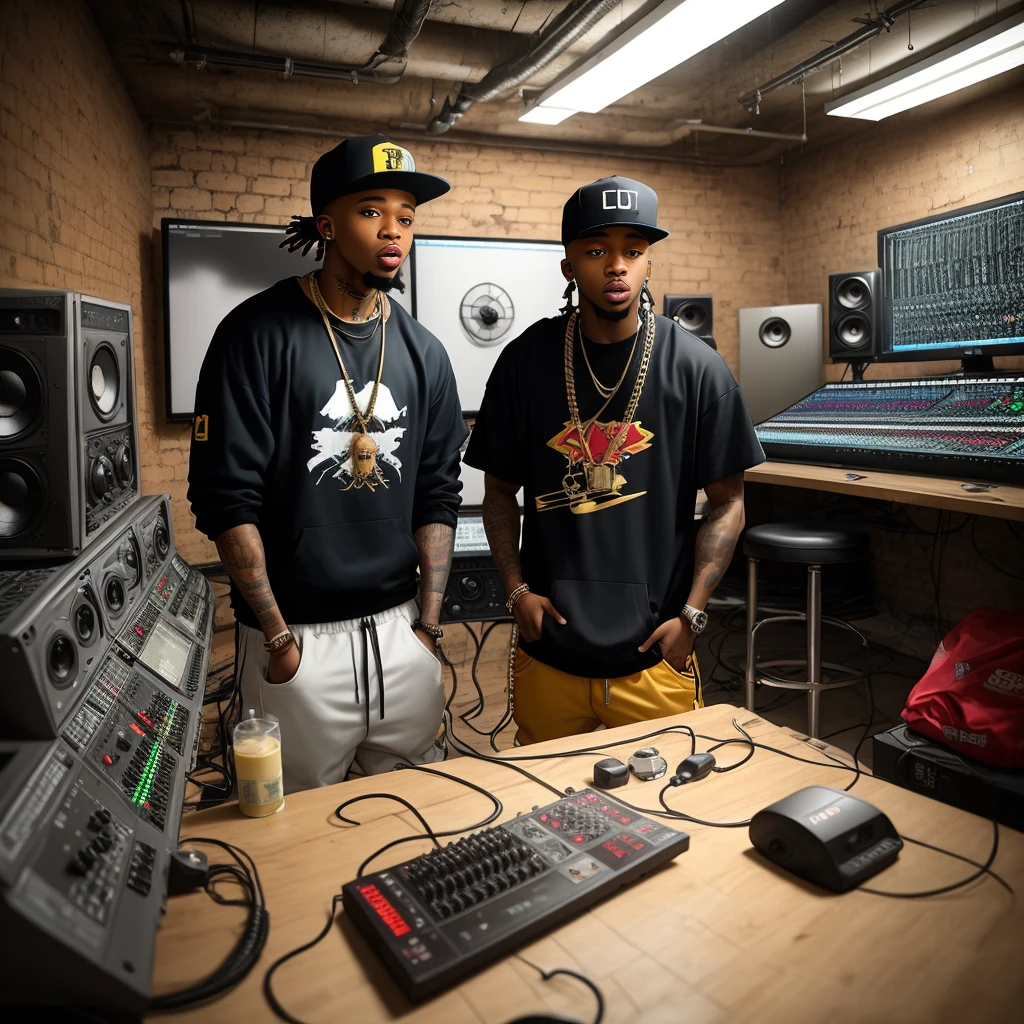 Rappers in an underground studio