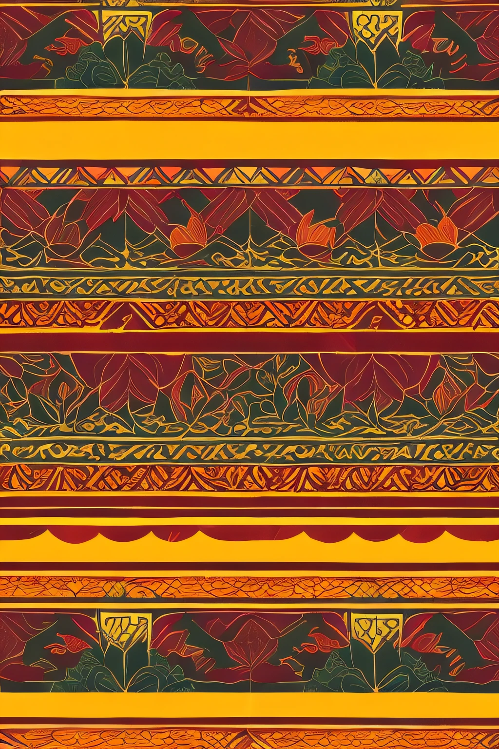 oriental pattern, milton glaser inspired, pattern design, burgundy, rust orange as main color, olive green, mustard yellow, color palette, Vietnamese culture inspired, ancient vietnamese pattern