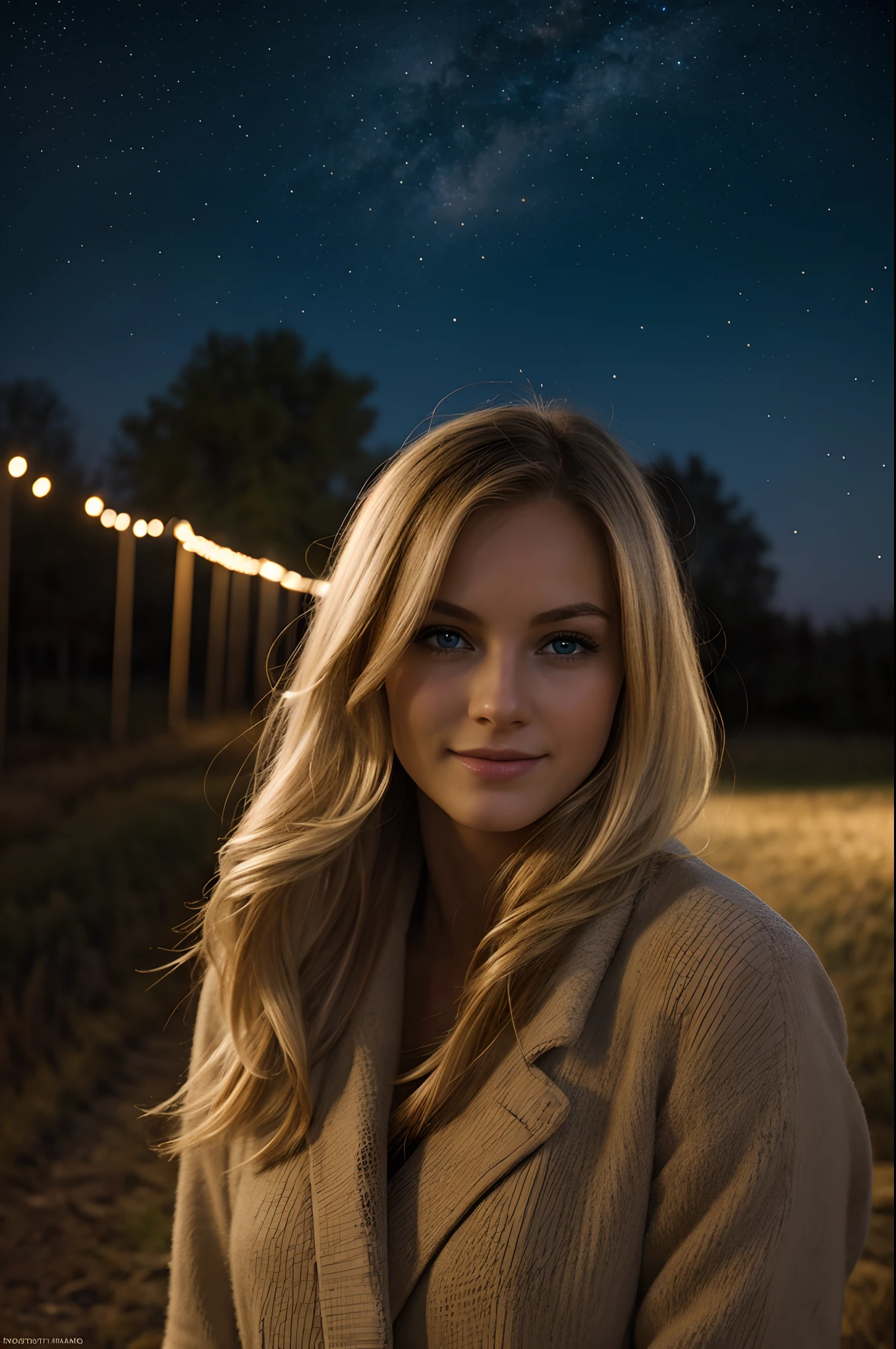 night photography, in the countryside, under the winter starry sky,
1 gorgeous blonde woman,
23 ans,
subtle smile,
flirts with the camera,
she’s a model, sensual pose,
(European girl:1.2),
(Realistic hair:1.2),
(realistic eyes:1.2),
(Beauty face:1.3),
perfect body,
perfect hands,
Kodak gold 200,
National Geographic style, medium shot,
Best quality, ultra highres, (photoreallistic:1.4), 8k,