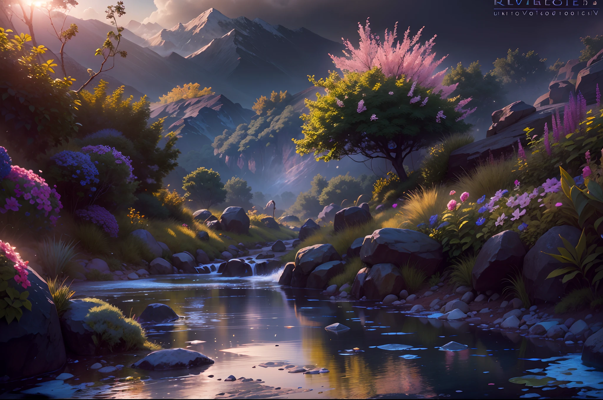 rivulets,rainbowing,jungles,Flowers,mountain spring,steamy,smog,Immortal,vibrant with colors,Water surface reflection,Real light,super-fine,Hyper-realistic,Ultra photo realsisim,tmasterpiece,8K,on focus,Bokeh,Detailed pubic hair,Hyper-detailing,high qulity,High definition,cinematic perspective