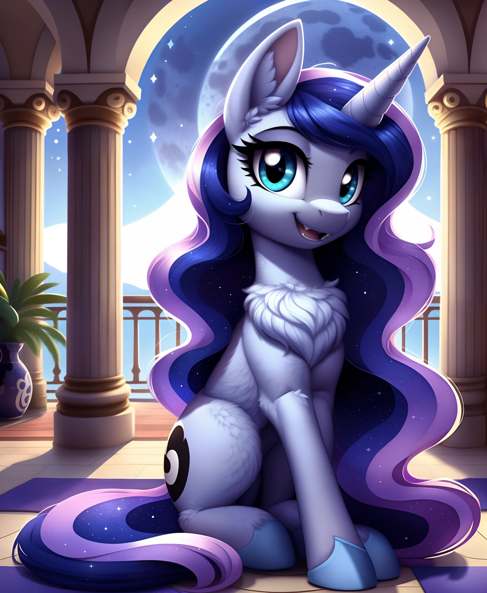 princess_luna_(mlp), luna furry, detailed and extremely fluffy body fur, masterpiece, detailed background, happy,