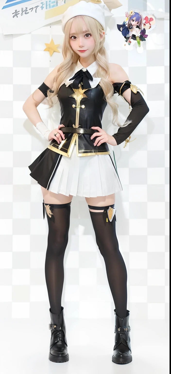 a cartoon girl in a uniform with a sword and a hat, anime girl named lucy, female anime character, female action anime girl, anime character, anime full body illustration, full body picture, anime vtuber full body model, anime woman fullbody art, blonde anime girl with long hair, best anime character design, full body pictures, high quality anime artstyle