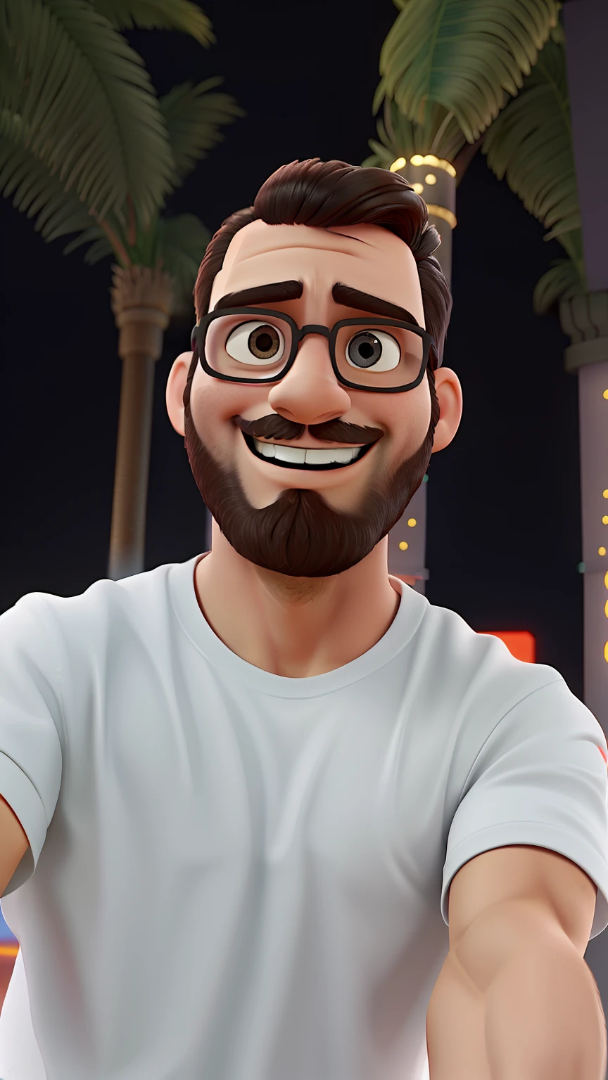 Pode melhorar barba mais rala com uns fios brancos, Make the full body appearing white red shoes. Man stands on black background on a speaker-like stage with microphone in one hand and book in the other in Disney pixar style best quality, maior qualidade.