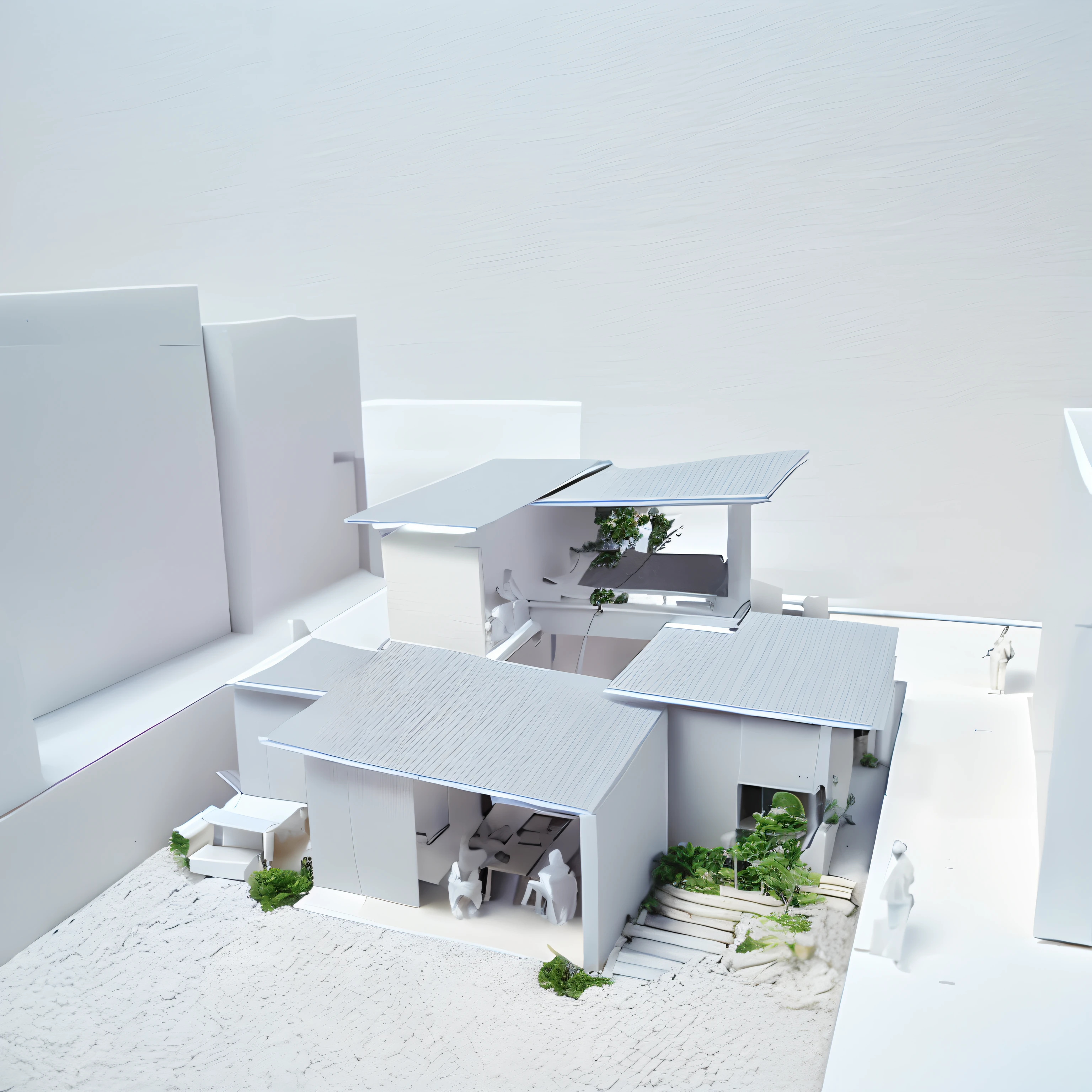 White architectural model、Grey roof