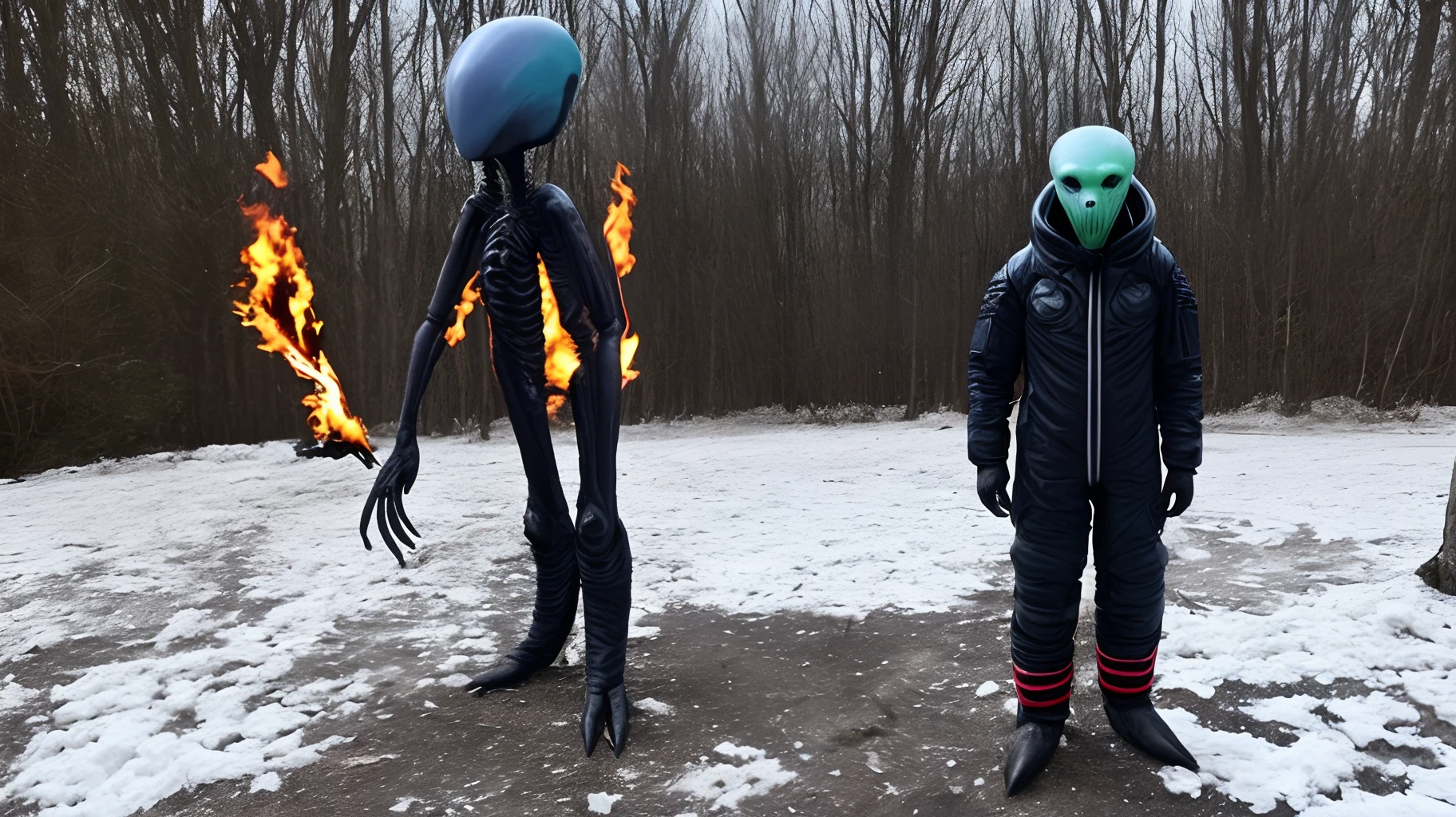 Alien with fire and ice behind him