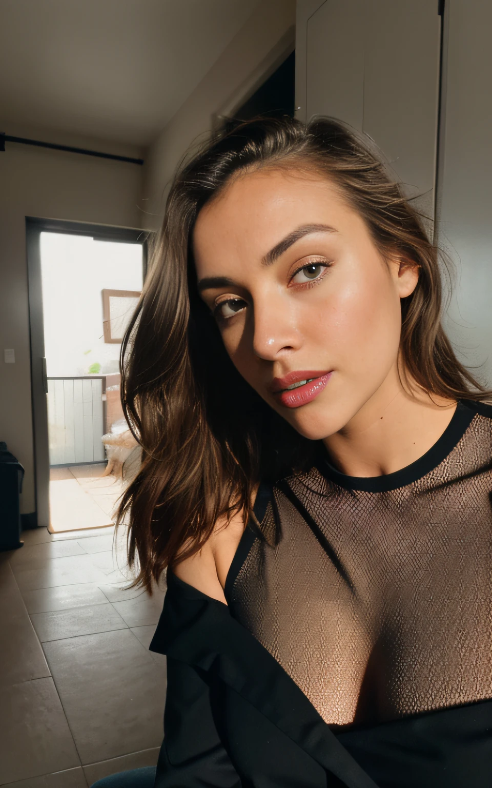 photorealistic, wearing clothes, best quality, hyper detailed,, beautiful caucasian woman, selfie photo, upper body, solo, voluptuous, (sexy, ),analog style, looking at viewer, film grain, close up, ultra high res, best shadow, RAW, instagram LUT ,
