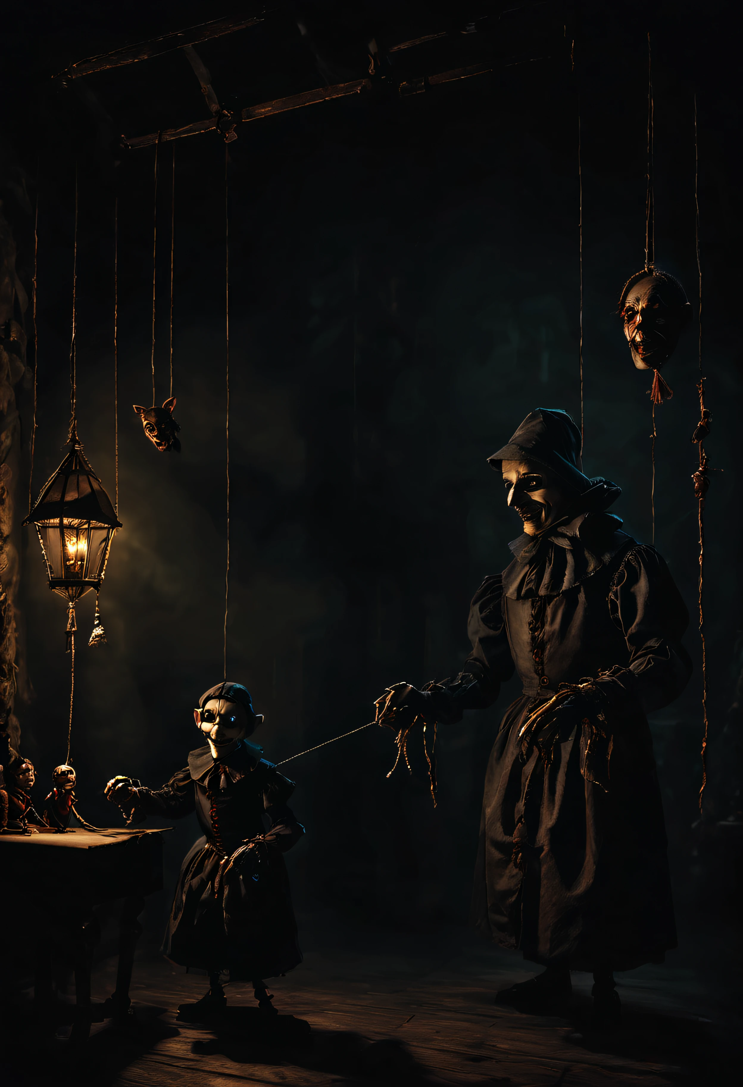 arafed man in a top hat and topcoat holding a string, creepy marionette puppet, necromancer sitting at table, chained skeleton, creepy masked marionette puppet, photo of a ghostly pirate, portrait of a necromancer, portrait of the old necromancer, grim-hatter, shadowy and eerie character