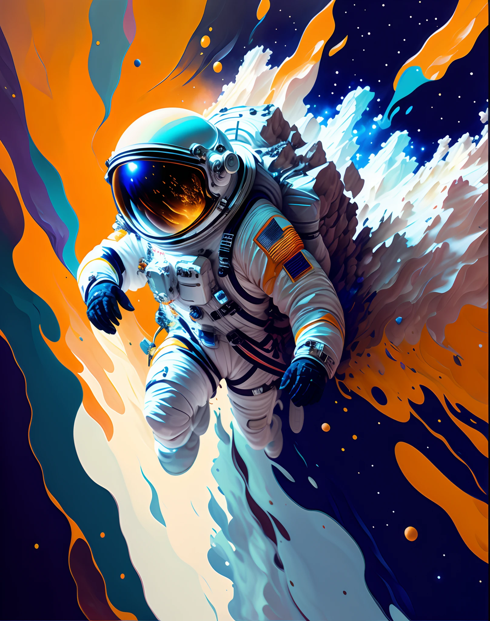 astronaut,  climbing the asteroid,  character render, ultra high quality model, ethereal background, abstract beauty, explosive volumetric, oil painting, heavy strokes, paint dripping
