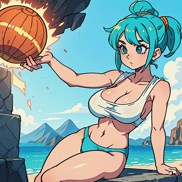 Bulma, 1girl, solo, huge breasts, bangs, Dragon ball z, , big breasts, cleavage, skimpy, masterpiece, Fukk, bulma from dragonball , nude