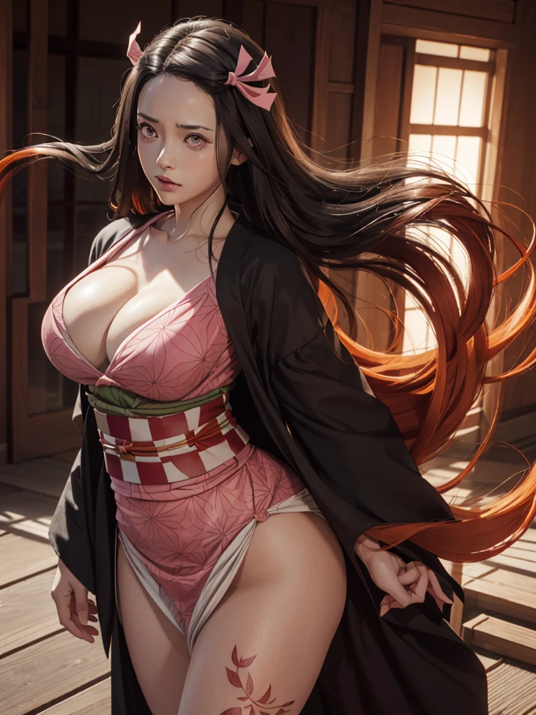 ((( breastfeeding a dog motherly love ))), (ultra realistic photo of Nezuko kamado goddess of beauty, bright pink eyes, angry angry expression, she has a horn, 8k, UHD, hottie with ultra giant breasts, huge long breasts sticking out of her kimono, erotic, with long black hair and orange tips, sexy pink japanese kimono ), Nezuko with a piece of bamboo stuck up her ass, (Nezuko, Nezuko-chan, Demon Slayer art style, kimetsu on yaiba), Hentai female anime character, (Nezuko, in her demon form, Huge breasts, giant long breasts sticking out of her clothes, her breasts stick out of her kimono, showing beautiful pointy breasts), ( she has leaf tattoos running down her sexy erotic body), Demon Slayer fanart, wielding kunai, clean and detailed anime art, a very beautiful woman, by Kamagurka, professional art, perfect detailed, (Nezuko kamado in her demonic form, based on the demon slayer kimetsu no yaiba), cleavage