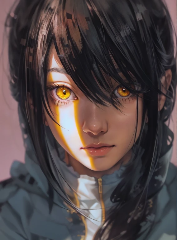Anime girl with long black hair and yellow eyes looking at the camera, Impresionante retrato de cara de anime, Retrato detallado de Anime Girl, Arte detallado del anime digital, Cara de Ilya Kuvshinov, Retrato de anime de la cara, Hermoso retrato de anime, Hermosa cara de anime, Arte de anime digital, Primer plano del retrato del personaje, Retrato de anime, Primer plano del arte del personaje, Retrato de chica anime, Retrato Anime Chica