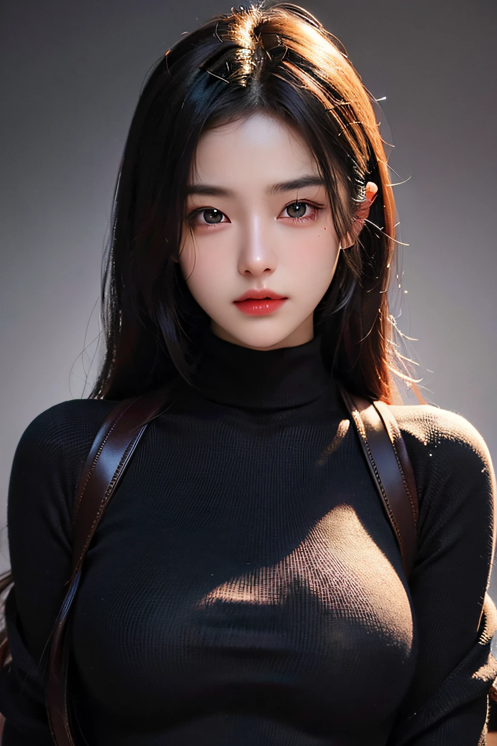 ultra high res,masterpiece,best quality,
very detailde face,detailed eyes,extremely intricate,perfect glossy shiny skins,perfect lighting,detailed lighting,dramatic shadows,ray tracing,
1girl,upper body,black sweater,looking at viewer,