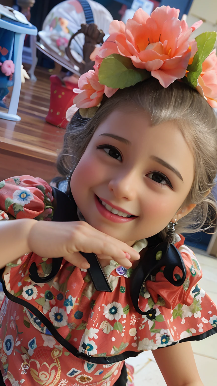 Por favor, Generate an image of a 2-3 year old child with black curly hair, medium-sized dark brown eyes, brown skin tone and harmonious facial features , Estilo Disney, corpo inteiro, Pescador, sorridente, Motor irreal, detalhado, ultra high def, 8k