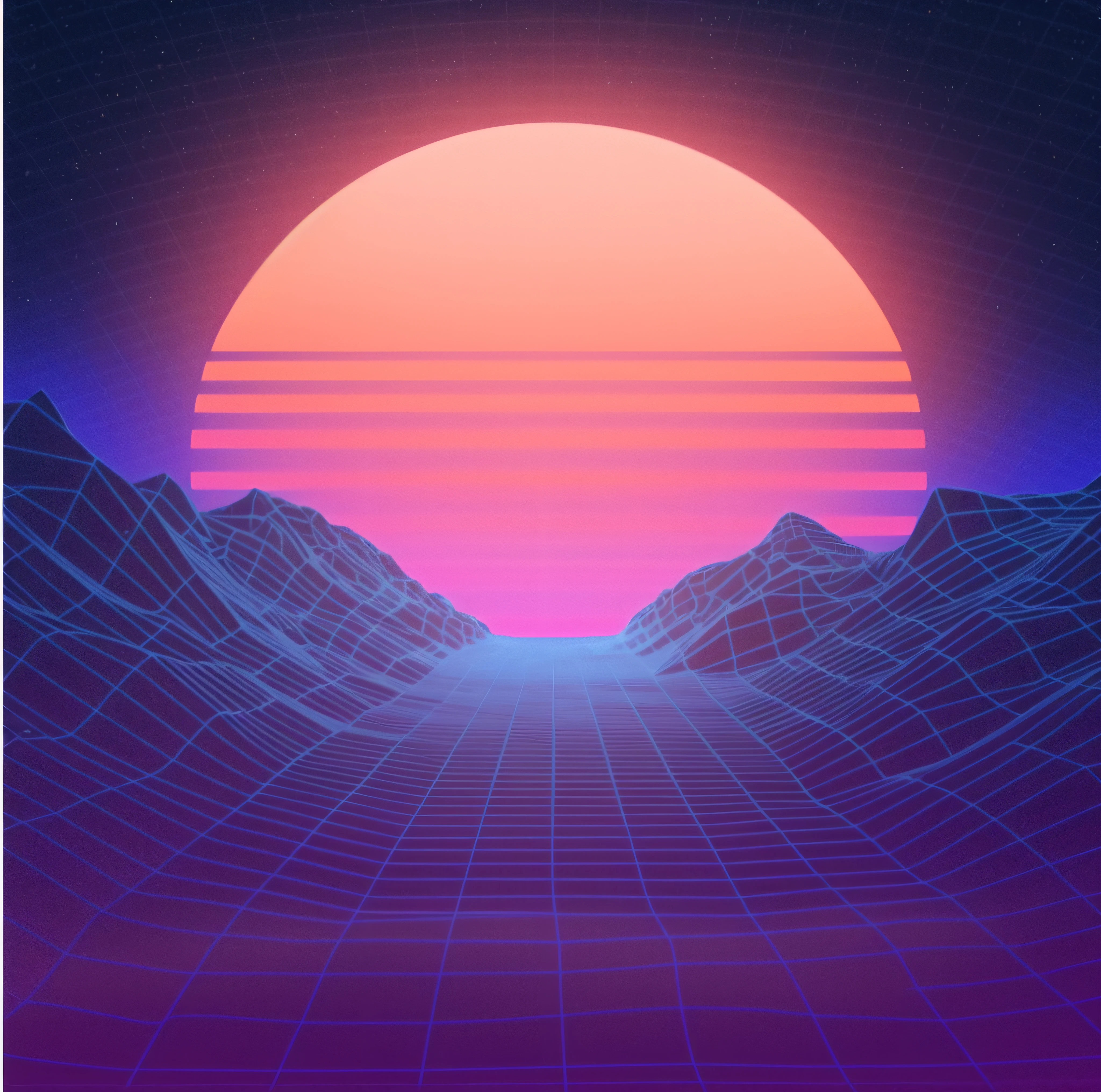 a retro style photo of a sunset over mountains with a grid, synthwave, 80s style synthwave, synth wave, 8 0 s synthwave, retrowave vibes, synthwave style, synth - wave, synth-wave, epic retrowave art, masterpiece epic retrowave art, vaporwave sunset, synthwave aesthetic, (synthwave), retrowave style