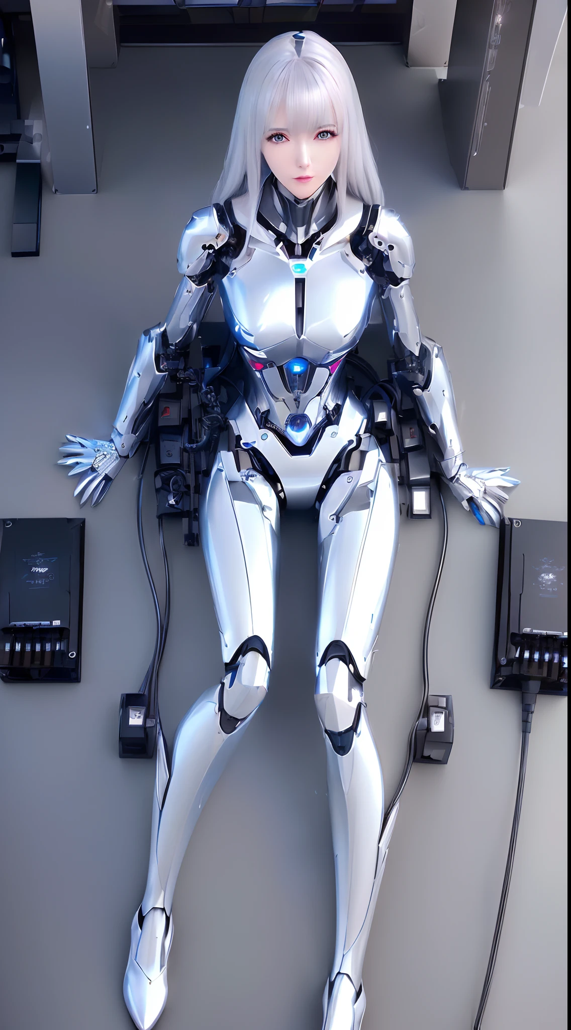 (((masutepiece))), ((top-quality), high quarity、ultra-definition、(((Realistic、photoRealstic))),  ((well proportioned face))、fulcolor 、(scientific fiction)、((独奏))、Beautiful Female Robot、(Faulty combat robot)、((overhaul))、(Robot joints:1.3)、(Detailed electronic board:1.3)、(Machine frame:1.3)、White porcelain mechanical armor、((Oval curvaceous face))、(machine components:1.3)、(Almond-shaped eyes without emotion)、thin mouth、deadpan、(Perfect mechanical two-handed:1.3)、(Cyber Factory in the Daytime)、Perfect robot legs、high-heels、((Multiple Power Cords))、Robot lying on the floor、(Looking away)、(((From  above)))、(Death of the robot)