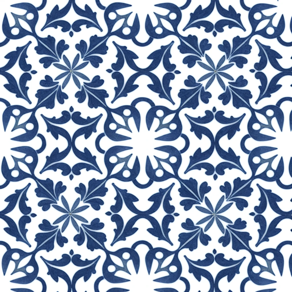 a blue and white tile with a pattern of leaves and flowers, azulejo, chinoiserie pattern, inspired by Fernando Gerassi, tiles, symmetric pattern, seamless pattern design, complex pattern, seamless pattern :: symmetry, inspired by William Morris, pattern art, wallpaper pattern, ornate pattern, patterned tilework, indigo occult pattern, art nouveau pattern