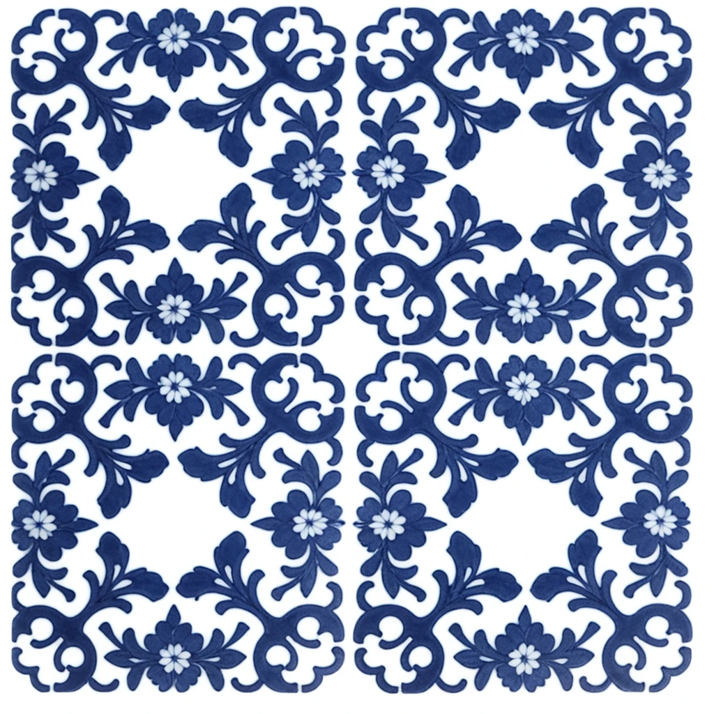 a blue and white tile with a pattern of leaves and flowers, azulejo, chinoiserie pattern, inspired by Fernando Gerassi, tiles, symmetric pattern, seamless pattern design, complex pattern, seamless pattern :: symmetry, inspired by William Morris, pattern art, wallpaper pattern, ornate pattern, patterned tilework, indigo occult pattern, art nouveau pattern