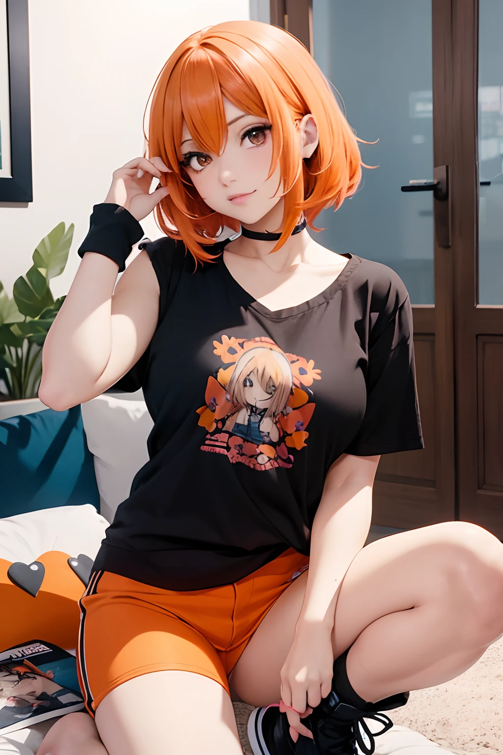 chica anime con cabello corto color naranja y blusa negra, Cara de chica de anime extremadamente linda, Joven chica de anime realista, linda cara de anime, Estilo anime, (Chica anime), Anime visual de una chica linda, lindos retratos de chicas de anime, Linda cara de anime natural, Una chica de anime, "Chica de anime, Joven chica anime, 8k)), "Hermosa mujer anime,(cabello naranja)