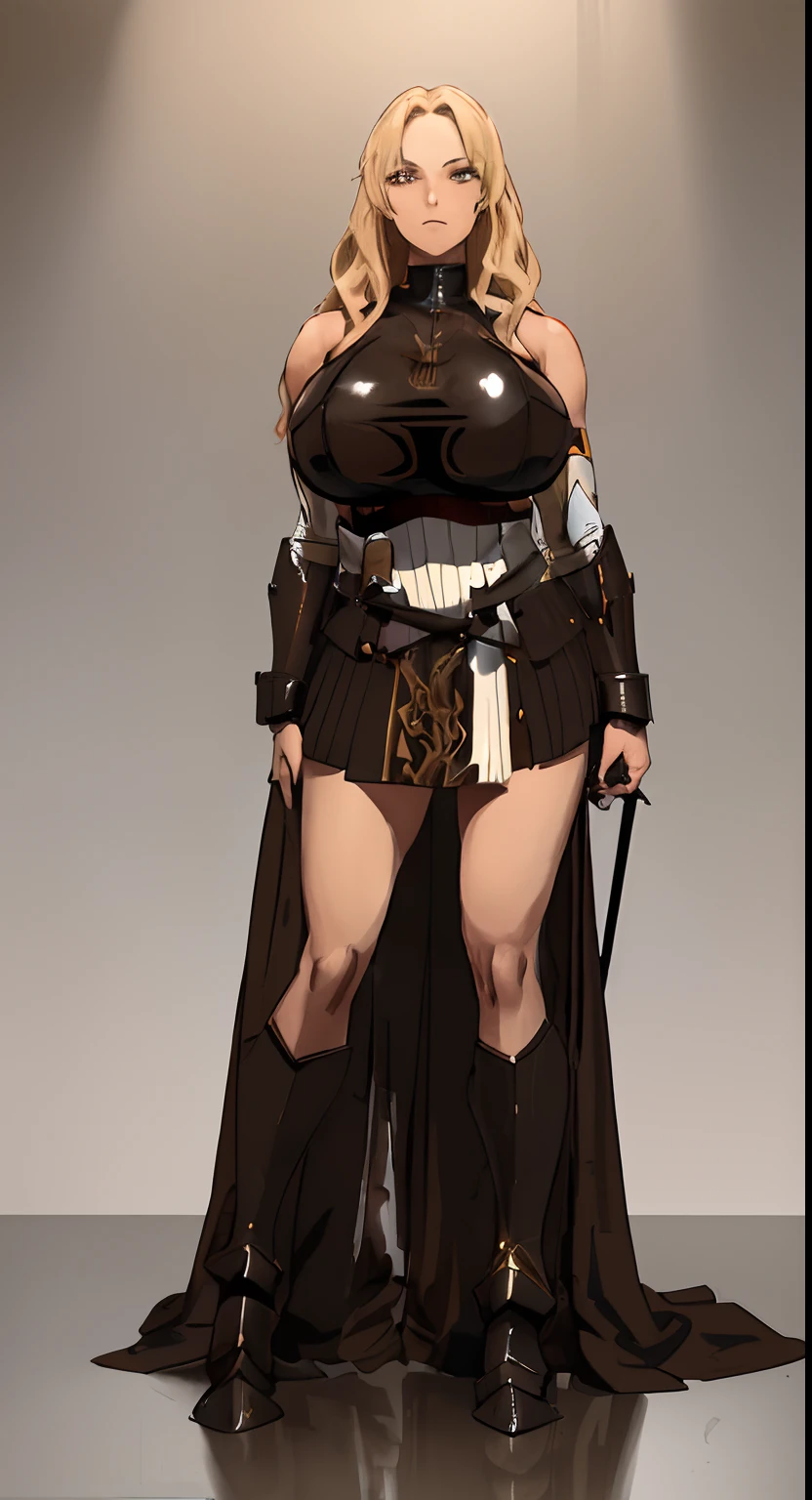 (masterpiece), best quality, female warrior, dark fantasy, huge girl, female muscular:1.2, black hair, (curvy:1.7), ((thick thighs:1.4)), (((blank background))), ((full body)), fingerless gloves, sandals, sleeveless, (straight hair), (loincloth), (fur top) , strapless top
