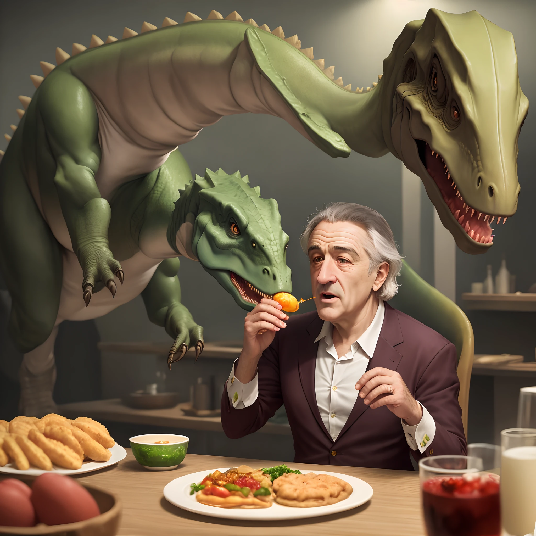 Robert de Niro entrain de manger un dinosaur