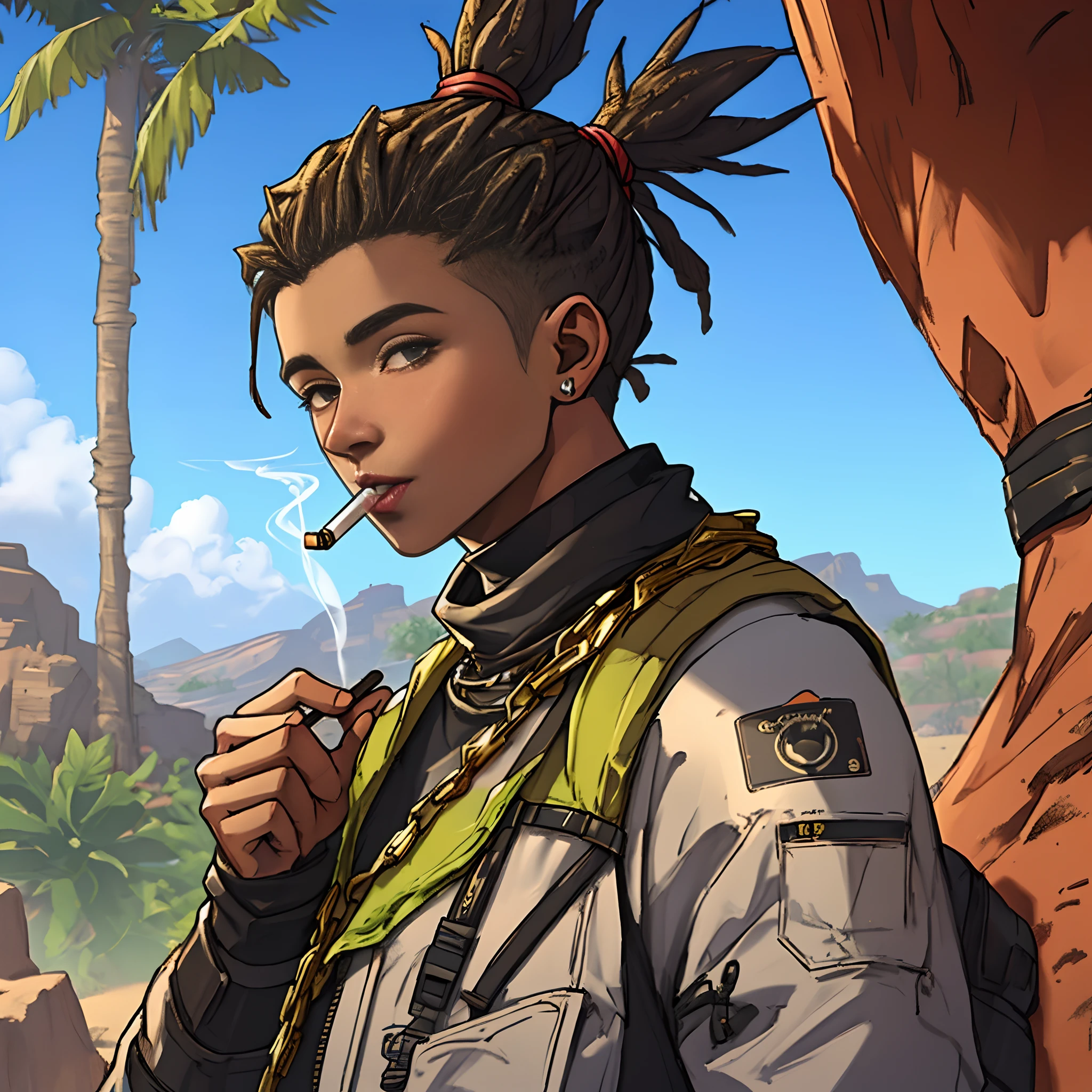 Mirage from apex legends smoking weed with a gold chain on