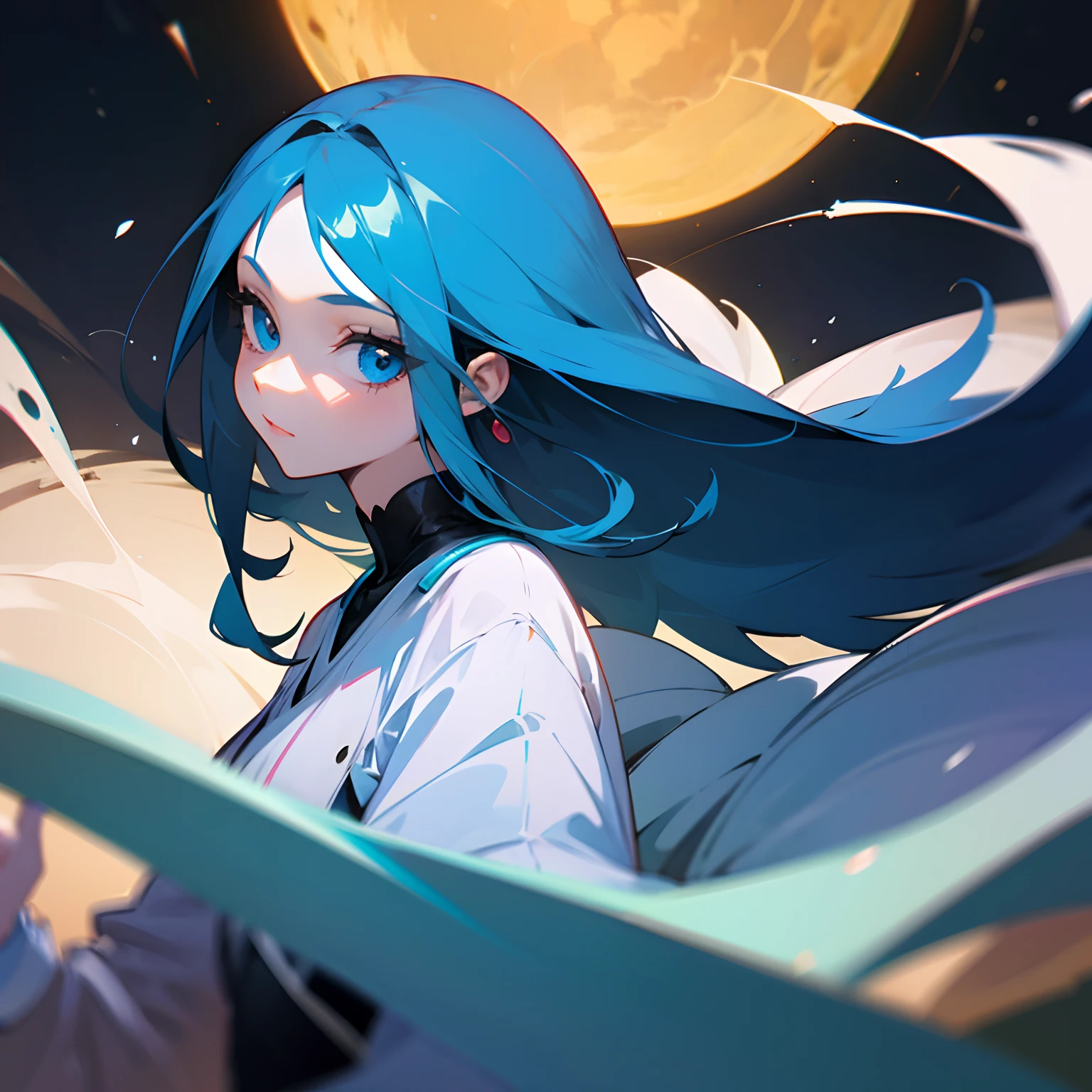 Uma personagem com cabelo azul