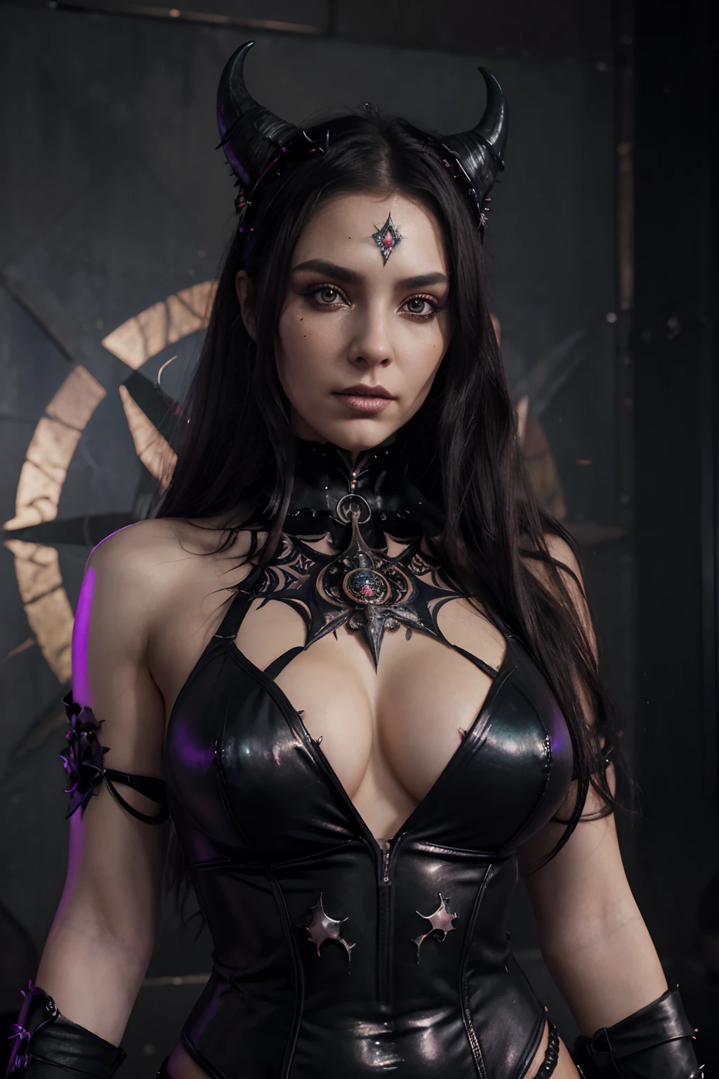 Heavy metal, artgerm, Sensual Gothic Witch Full Body, Creepy, "Magic" , hyper-detailing, airbrushed artwork, Juicy, Deep Multicolor, 16K resolution, Sensual, intrikate, colourful, Careful, ethereal, 3D Rendering, Symmetrical facial, iridescent, glittering, provocative, blasphemous, satanic