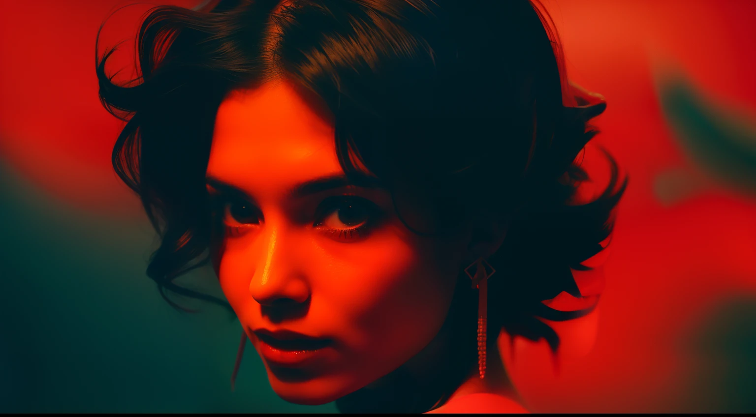 Tema negro-rojo, Cerrar retrato, ((Hermosa mujer)), ((fono humo rojo)), Detallando, Arte de Alberto Seveso