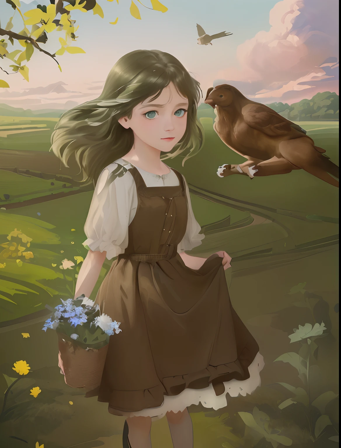 An artwork of a 9-year-old girl with green eyes arriving at a farm by car, accompanied by her parents. The masterpiece should have the best quality, be in 4k or 8k resolution, and showcase ultra-detailed and realistic features. The girl should have beautiful detailed eyes, beautiful detailed lips, and an extremely detailed face. She possesses long eyelashes to enhance her appearance.
The medium used for this artwork could be an oil painting, which would add depth and texture to the image. The scene should be filled with vivid colors and sharp focus to create a visually appealing composition. The lighting should be natural, resembling a sunny day in the countryside, with soft highlights and shadows.
The girl's parents could be portrayed in the artwork, standing next to the car, with a proud and joyful expression on their faces. The car should be depicted as a luxury vehicle, adding a touch of sophistication to the composition.
Additional details to enhance the scene could include a picturesque farm in the background, with rolling hills, green meadows, and a charming farmhouse. The surroundings should be filled with blooming flowers, vibrant vegetation, and maybe even some farm animals, like horses or cows.
Overall, the artwork should exude a warm and wholesome atmosphere, capturing the excitement and adventure of the young girl's visit to the farm.