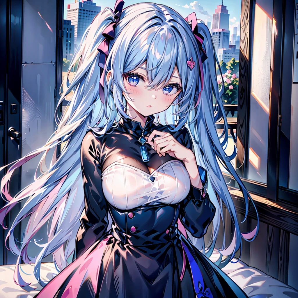 Anime femboy pfp, royal blue, black, pink, white