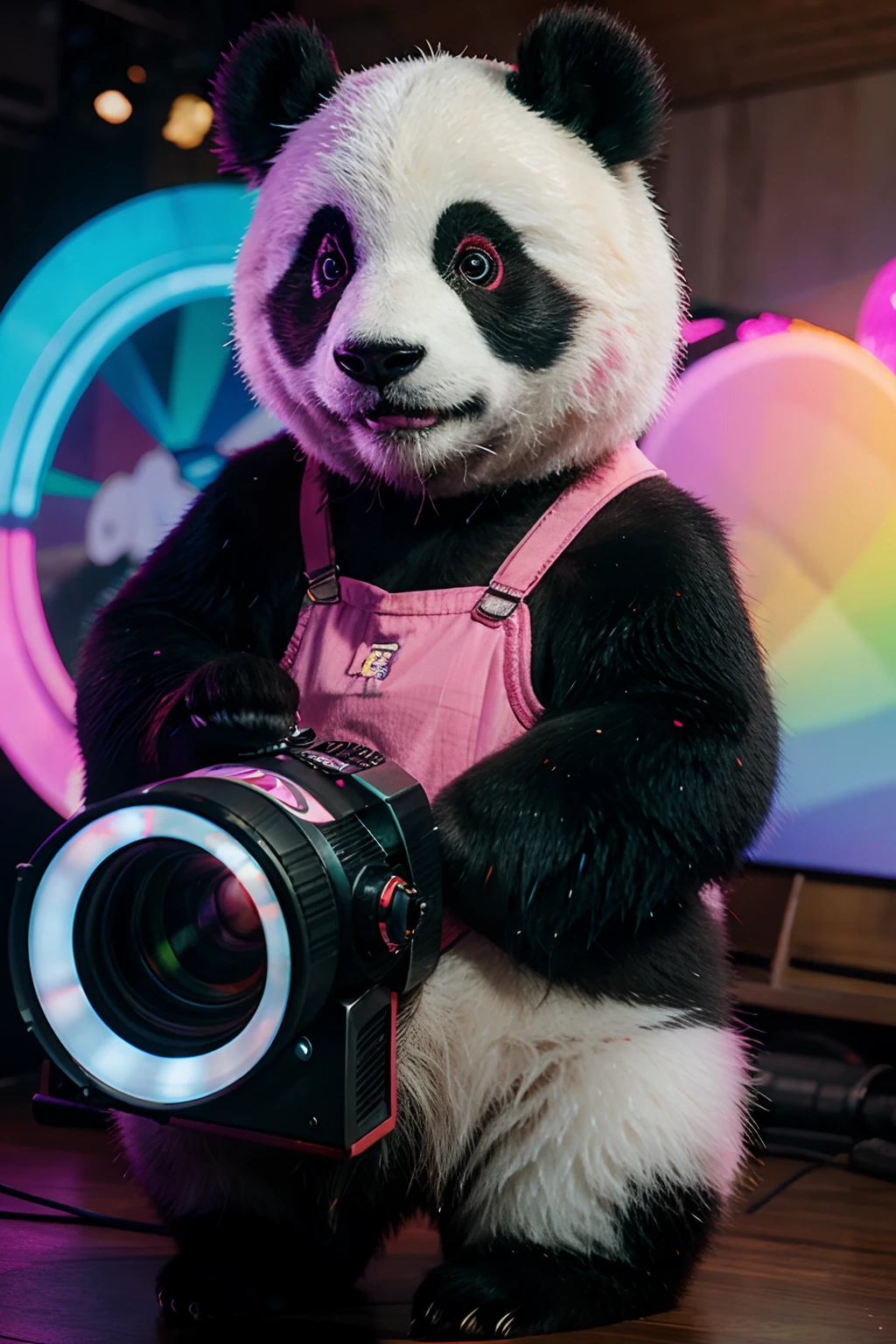captivating projection of vivid and vibrant panda with colorful projector lens as the background