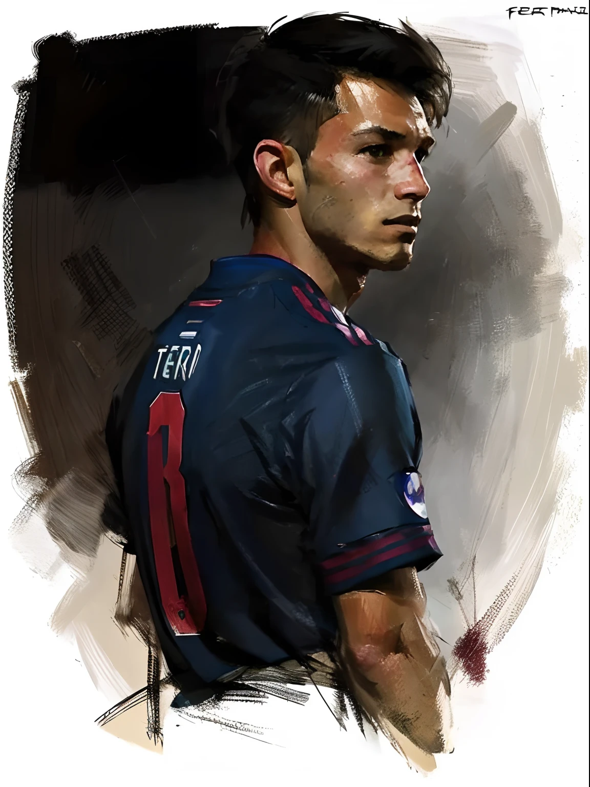 Homem Soccer Player face, style greg rutkowski realist, style anime, Ferran Torres