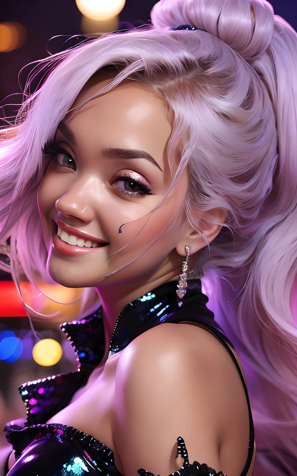 (Realistic, Photorealistic: 1.37), (8k, RAW Photos, Best Quality, Masterpiece: 1.2), Very Cute Woman, Jessica Alba, Ultra Detailed, Heart-Shaped Pupil, Physically Based Rendering, Ultra High Resolution, Kodak Vision Color, Shot with Arricam LT Camera, Bokeh, Sharp Focus, ((Correct Anatomy: 1.2)), ((Rita Ora)) Watch Viewer, Real, Solo, Photorealistic, top quality, highly detailed face, (sequins, black bunny suit, rabbit ear shaped hairband: 1.2)), ponytail, highly detailed eyes and face, beautiful detailed eyes, double eyelids, (((unforgettable smile: 1.2)), red cheeks, hair fluttering in the wind, ((upper body)), (casino, background blur)), big, cute random pose